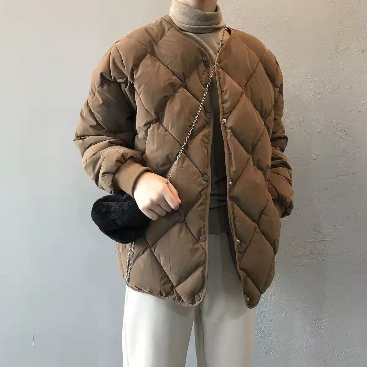 レディース コート ジャケット 長袖 無地 ゆったり コットン 綿 秋冬 秋 カジュアル 体型カバー ショート 膝丈 ラウンドネック キルティング シンプル 冬 ダウン 中綿 ボタン ポリエステル ダウンジャケット