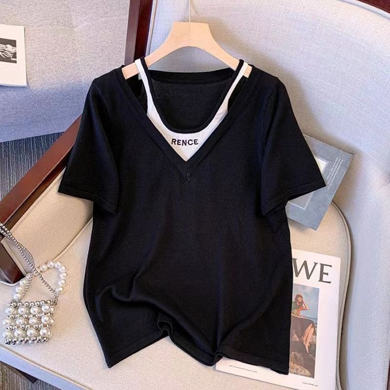 レディース Tシャツ 半袖 ボーダー ストライプ ゆったり 春夏 カジュアル 春 夏 ラウンドネック 刺繍 ミモレ シャツ ポリエステル