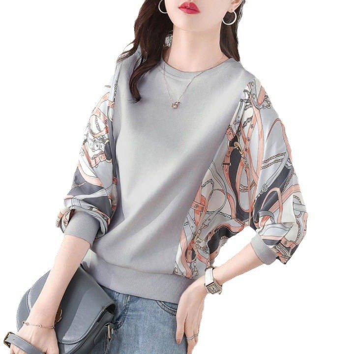 レディース シャツ トップス ジャケット 長袖 プリント ゆったり 春 秋 体型カバー 大きいサイズ 春夏 前開き ラウンドネック ママ 上品 スウェット ポリエステル