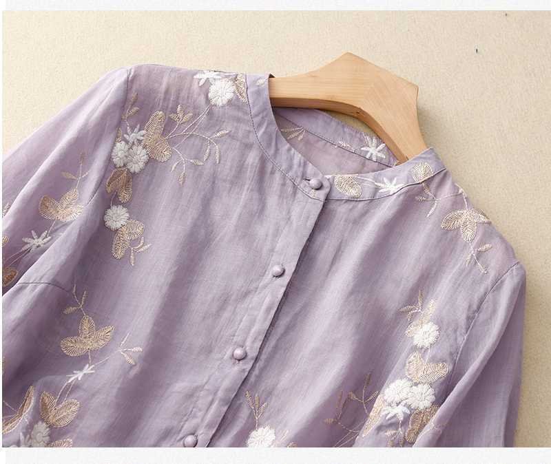 レディース ブラウス シャツ ゆったり コットン 綿 春夏 カジュアル レトロ 体型カバー 前開き 春 夏 刺繍 シースルー ポリエステル