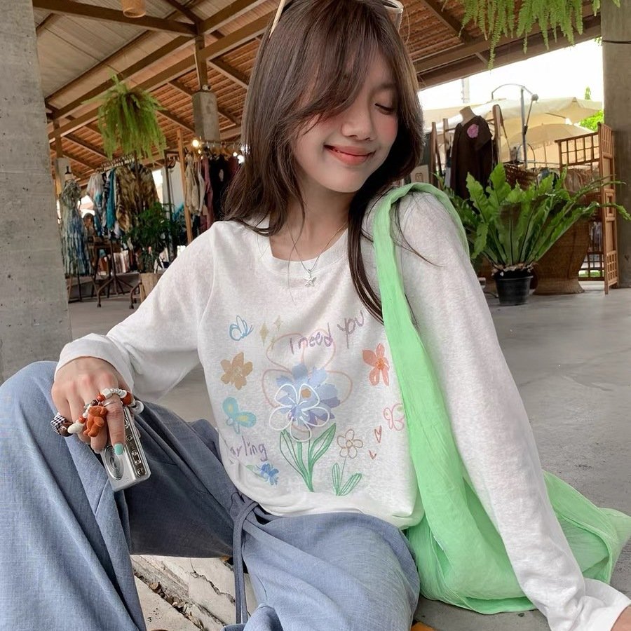 レディース シャツ Tシャツ 長袖 プリント ゆったり 春夏 きれいめ 通勤 オフィス 体型カバー 前開き 春 夏 ラウンドネック クルーネック インナー レギュラー ポリエステル UVカット