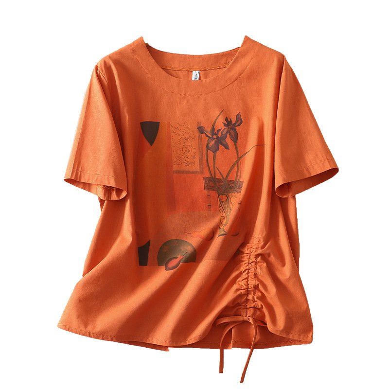 Tシャツ 半袖 プリント スリム コットン 綿 リネン 春夏 カジュアル きれいめ 通勤 春 夏 ラウンドネック シャツ 都会的 レギュラー ポリエステル
