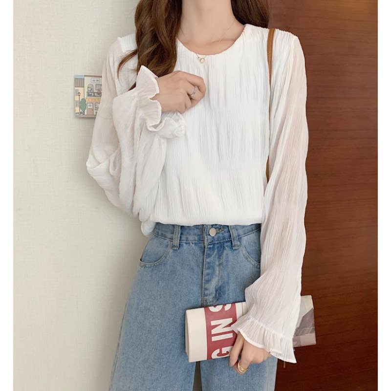 レディース ブラウス トップス 長袖 ゆったり スリム 春夏 きれいめ 通勤 前開き プリーツ 春 夏 韓国ファッション シフォン 海 シフォンブラウス 都会的