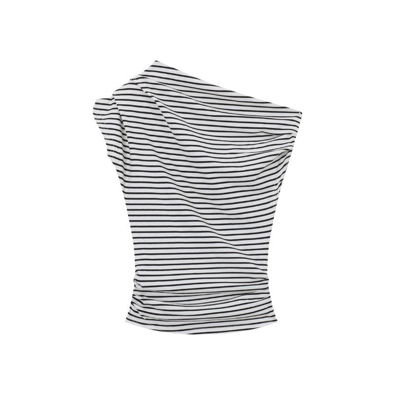 レディース トップス カットソー プルオーバー Tシャツ アシンメトリー オフショル オフショルダー 肩見せ ヘルシー 着痩せ シンプル 半袖 フレンチスリーブ スリム かわいい 大人可愛い シンプル カジュアル おしゃれ かっこいい こなれ感 ラフ 主役級 存在感 抜け感 キュート ナチュラル ボーダー 夏 モノトーン お揃い 双子 韓国 オルチャン コーデ 普段使い 着回し スタイルアップ スタイリッシュ S M L XL 2XL 白黒 ブラックホワイト black and white 画像