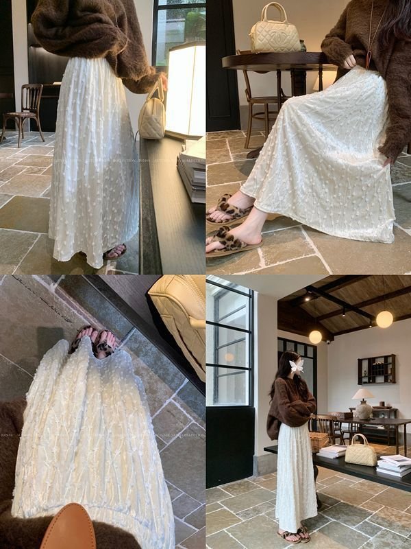 スカート 春夏 春 夏 秋 冬 ミモレ ロング ハイウエスト ベルベット ストレッチ ロングスカート 着痩せ 秋冬