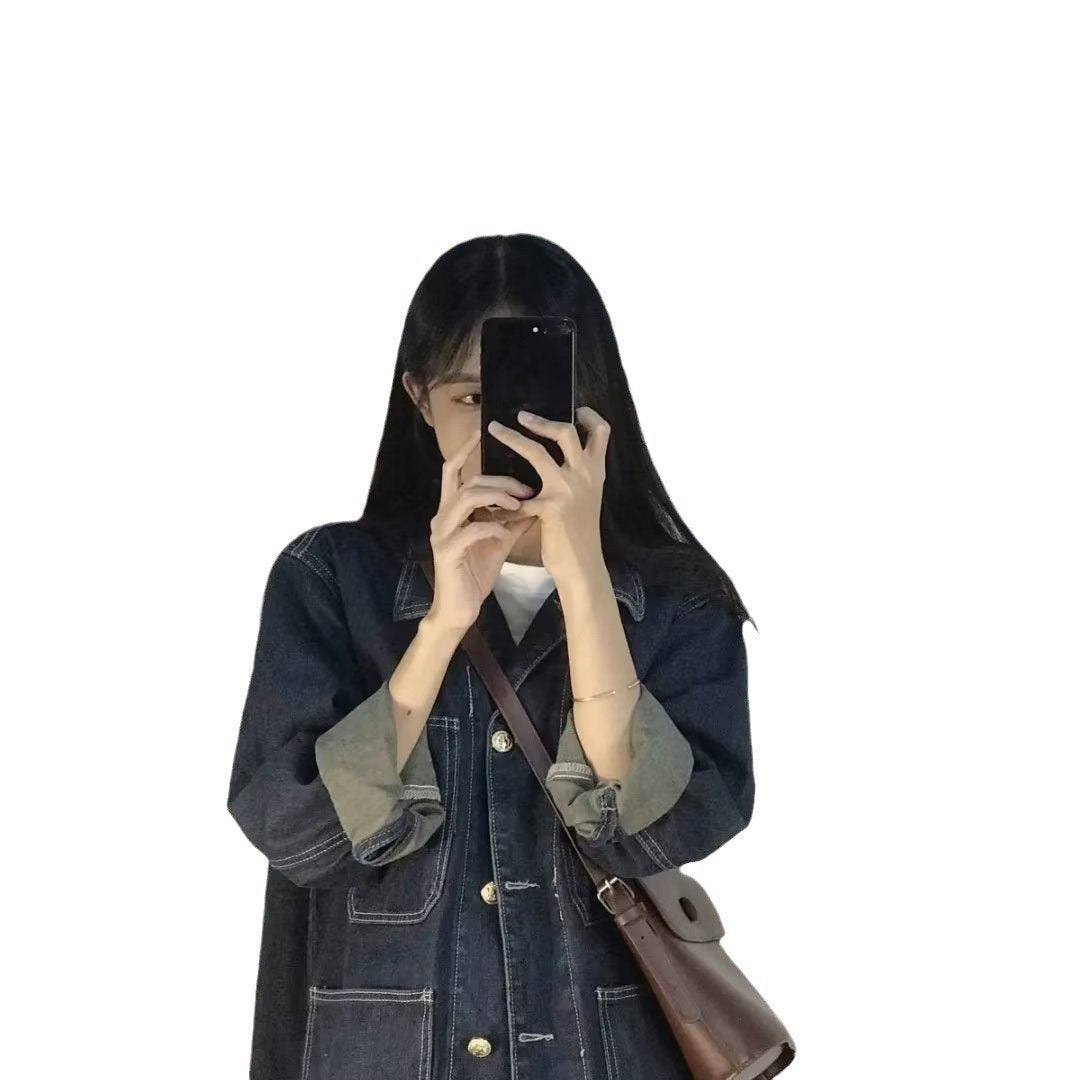 レディース シャツ トップス ジャケット 長袖 無地 ゆったり デニム 春 秋 レトロ 体型カバー 大きいサイズ 韓国風 春夏 前開き シンプル 襟付き ポケット デニムジャケット