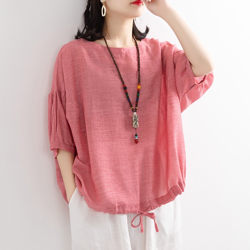 レディース Tシャツ 半袖 無地 ゆったり 春夏 カジュアル 春 夏 ラウンドネック シンプル シャツ 切り替えデザイン ポリエステル