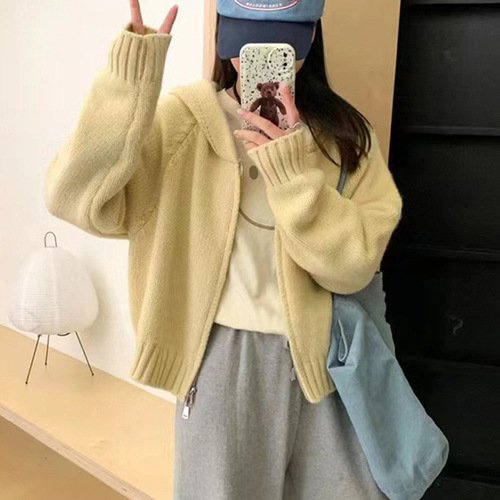 レディース ニット カーディガン コート 長袖 無地 秋冬 秋 膝丈 ラウンドネック シンプル 冬 上品 リボン セーター ストレッチ ポリエステル 灰色