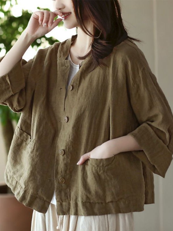 レディース ジャケット パーカー 長袖 無地 ゆったり コットン 綿 麻 春夏 体型カバー 春 ショート 夏 シンプル ボタン