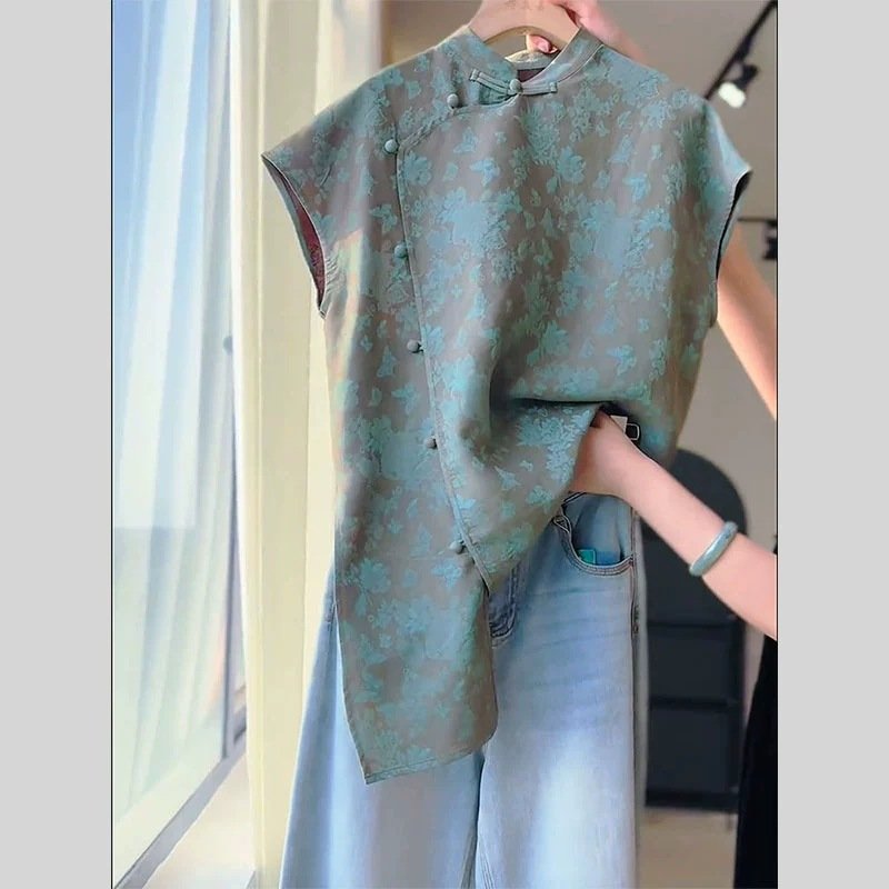 レディース シャツ 半袖 春夏 きれいめ 前開き 春 夏 膝丈 上品 スタンドカラー ボタン ポリエステル