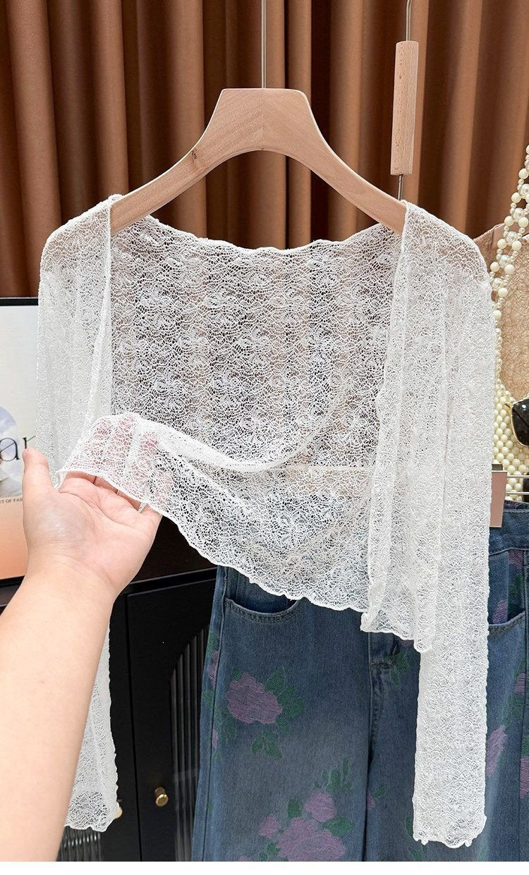 レディース カーディガン 長袖 花柄 無地 春夏 きれいめ 通勤 春 ショート 夏 レース シンプル 上品 タイ アウター ポリエステル ショール