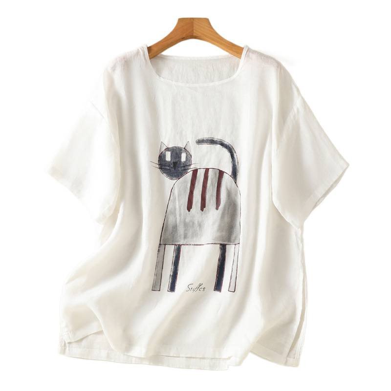 レディース Tシャツ 半袖 アニマル柄 ゆったり コットン 綿 麻 春夏 カジュアル きれいめ 通勤 オフィス 体型カバー 春 夏 シャツ ヴィンテージ インナー レギュラー