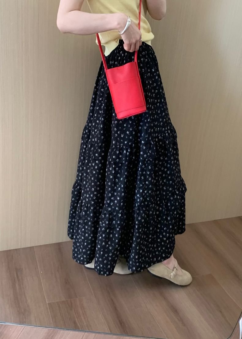 レディース スカート 花柄 スリム 春夏 ボトムス 春 夏 ブラック ロング Aライン ハイウエスト タイ