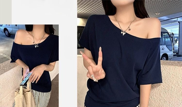 レディース Tシャツ オフショルダーTシャツ オフショルダートップス オフショルTシャツ トップス カットソー プルオーバー オフショルデザイン 半袖 かわいい 大人可愛い シンプル カジュアル おしゃれ かっこいい こなれ感 ラフ ルーズ 主役級 存在感 抜け感 ナチュラル 無地 春 夏 デート お出かけ リゾート 旅行 海 プール 公園 女子会 休日 ショッピング カフェ お家時間 体型カバー 普段使い 着回し 定番 スタイルアップ スタイリッシュ S M L XL グレー ブラック ネイビーブルー