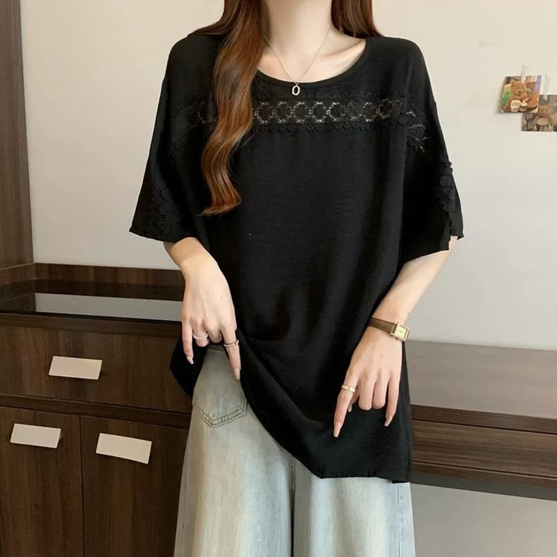 レディース シャツ トップス Tシャツ 半袖 無地 ゆったり 春夏 きれいめ 通勤 大きいサイズ おしゃれ 体型カバー 前開き 春 夏 ラウンドネック タイト レース シンプル 細身 シフォン タイ 都会的 レギュラー 着痩せ