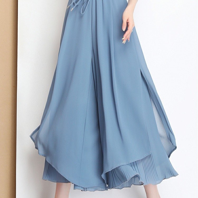 レディース パンツ ワイド スリム デニム 春夏 カジュアル 春 夏 韓国ファッション シフォン Aライン ワイドパンツ ハイウエスト ポリエステル