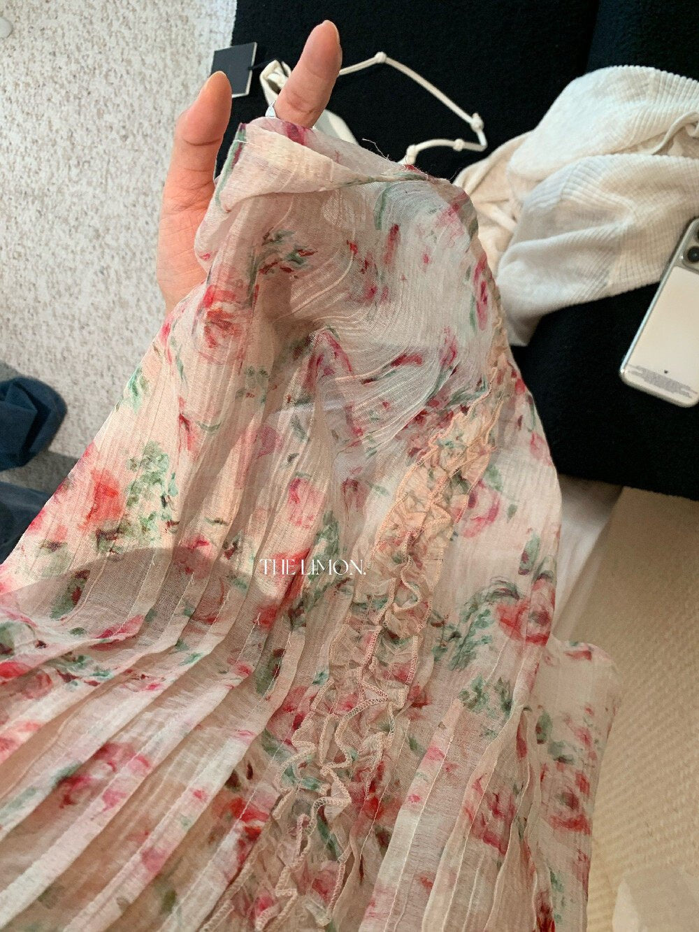 レディース シャツ トップス ノースリーブ 花柄 スリム コットン 綿 春夏 カジュアル 前開き 袖なし Vネック 春 夏 膝丈 フラワー フリル プルオーバー グリーン ロマンティック