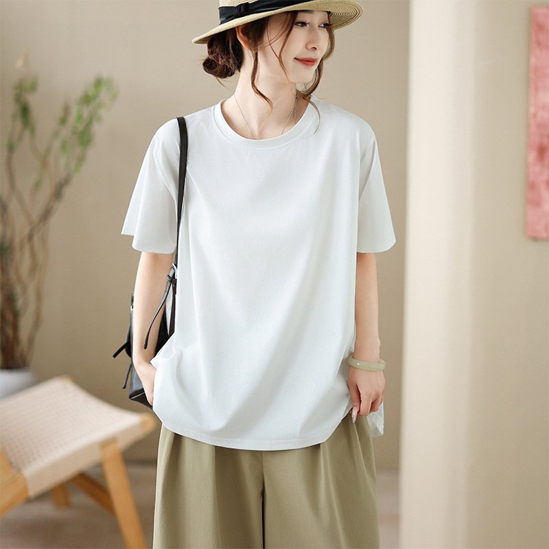 シャツ トップス 半袖 ゆったり コットン 綿 春夏 体型カバー 大きいサイズ 前開き 春 ショート 夏 レース 切り替えデザイン プルオーバー レギュラー 丸首