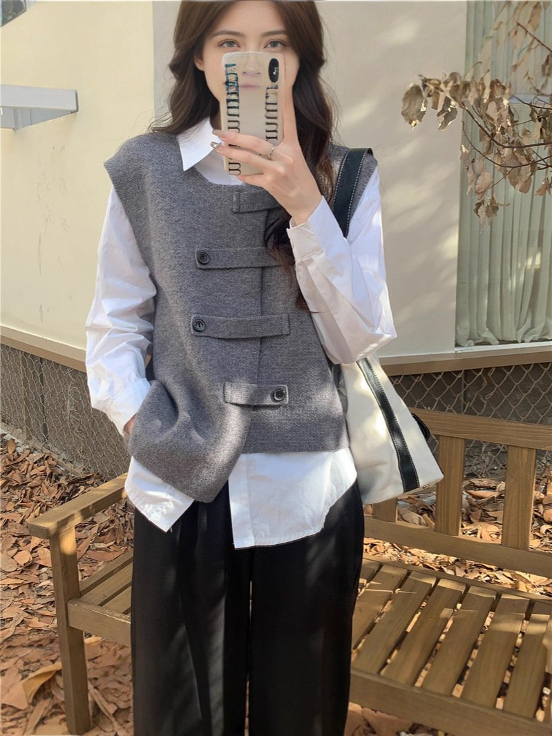 レディース トップス ベスト 無地 春 秋冬 きれいめ 通勤 オフィス 春夏 重ね着 膝丈 ラウンドネック 秋 シンプル 冬 アシンメトリー プルオーバー