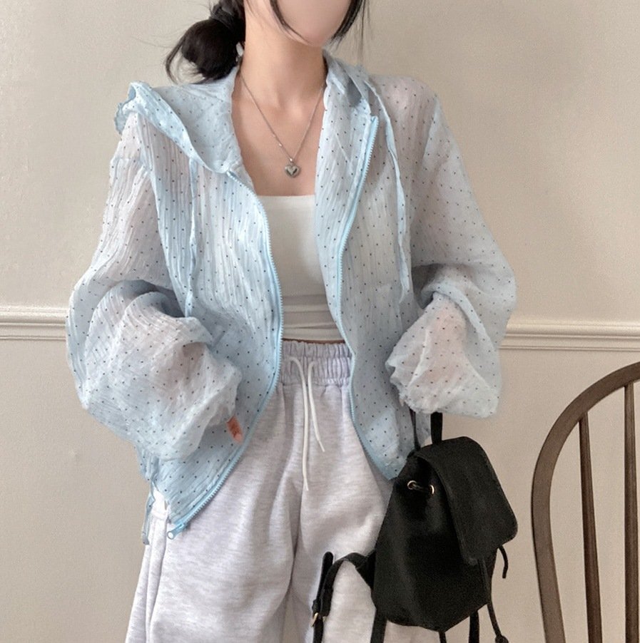 レディース ジャケット パーカー 長袖 ドット柄 ゆったり 春夏 春 夏 薄手 UVカット ドット