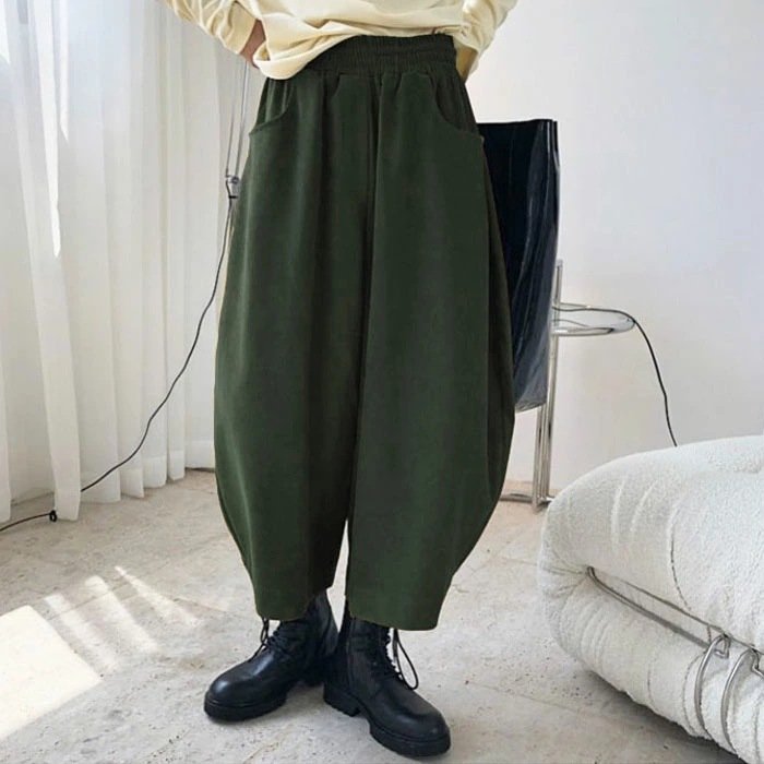 パンツ ゆったり 秋冬 秋 カジュアル 冬 韓国ファッション 薄手 切り替えデザイン ハイウエスト ポリエステル