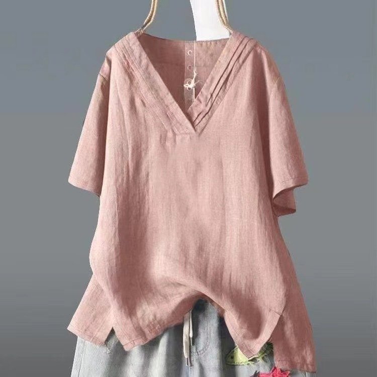トップス 半袖 無地 ゆったり コットン 綿 リネン 春夏 きれいめ Vネック 春 夏 シンプル 上品 レギュラー ポリエステル