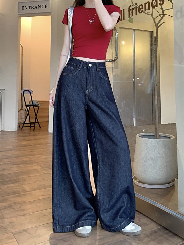 レディース パンツ スリム コットン 綿 デニム 春夏 カジュアル レトロ 春 夏 ロング ストレート ハイウエスト ウォッシュ