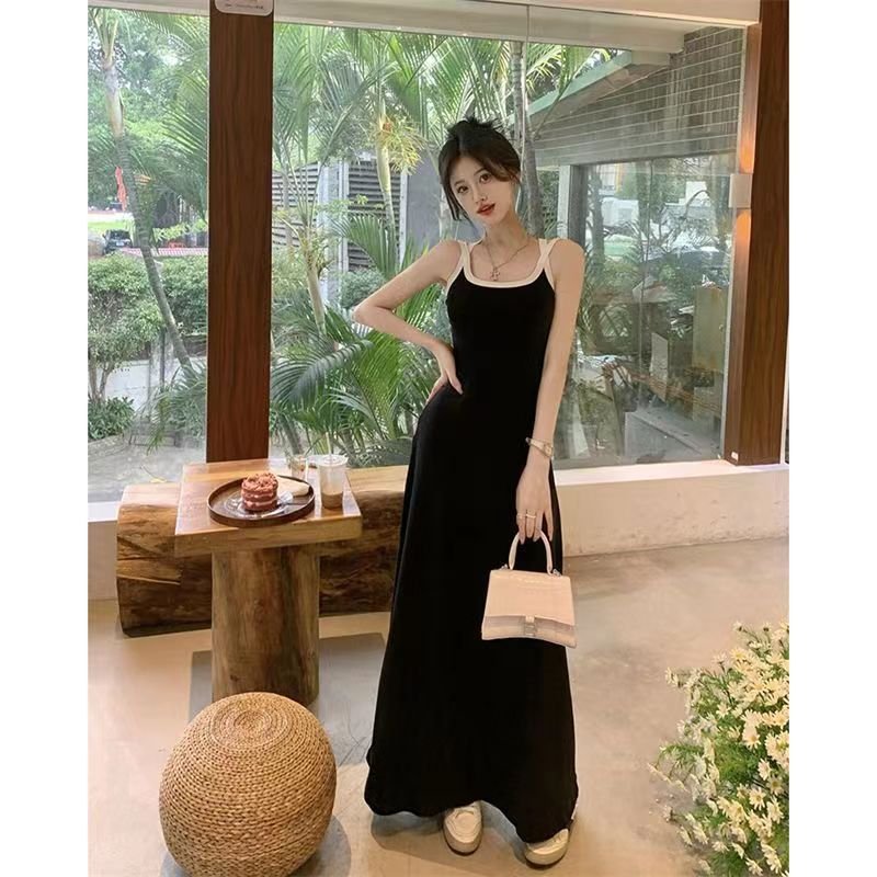 ワンピース ドレス 半袖 ノースリーブ スリム 春夏 カジュアル きれいめ 通勤 春 夏 黒 ロング ハイウエスト