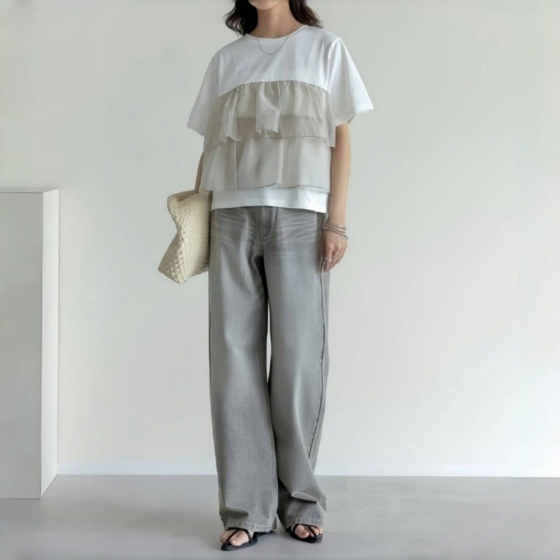 レディース トップス Tシャツ ニット 半袖 ゆったり スリム 春夏 春 夏 ラウンドネック シャツ