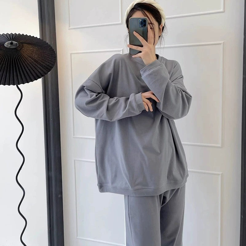 レディース トップス パンツ ボトムス ルームウェア パジャマ プルオーバー 部屋着 セットアップ 2点セット 上下セット 裏起毛 寝巻き ロング ミドル丈 長袖 ドロップショルダー ラウンドネック 襟なし ワイド オーバーサイズ かわいい シンプル カジュアル ラフ こなれ感 ベーシック 無地 秋 冬 ママ お泊まり リゾート 旅行 休日 ホテル お家時間 楽ちん M L XL 2XL 大きいサイズ ゆったり ブラック ピンク ベーシックカラー