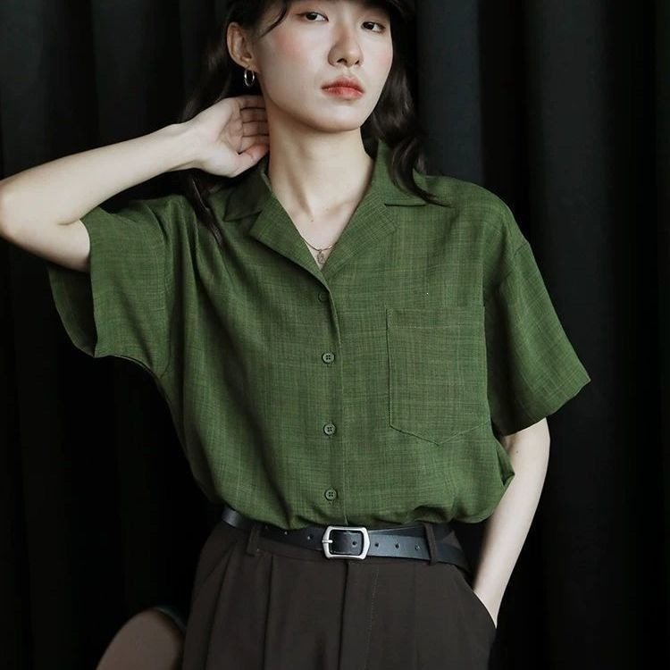 レディース シャツ トップス 半袖 ノースリーブ ゆったり 春夏 カジュアル きれいめ レトロ 前開き 袖なし 春 夏 ラウンドネック 上品 グリーン ボタン