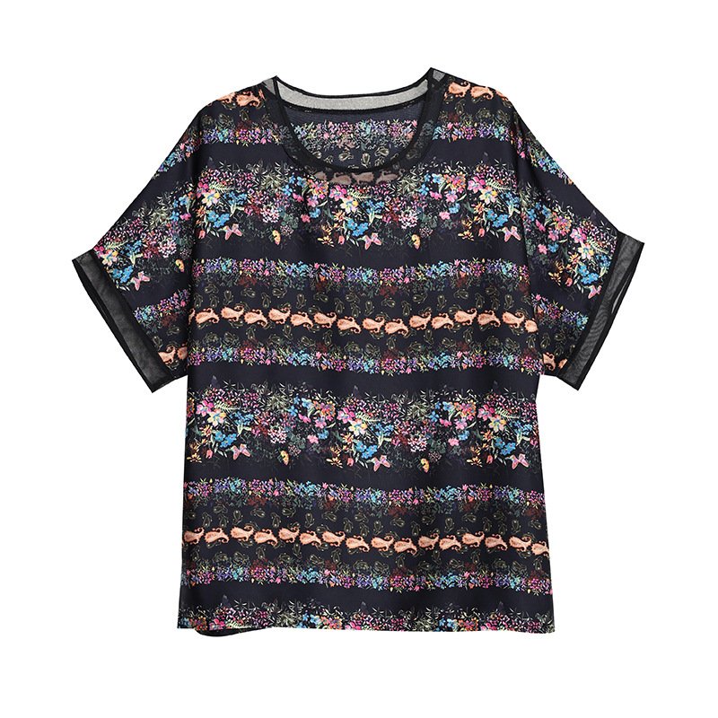 トップス Tシャツ 半袖 プリント ゆったり 春夏 カジュアル きれいめ 通勤 体型カバー 大きいサイズ おしゃれ 春 夏 ラウンドネック 上品 シャツ レギュラー ポリエステル