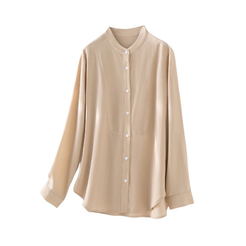 レディース シャツ カーディガン 長袖 無地 ゆったり 春 カジュアル 体型カバー 春夏 前開き 膝丈 シンプル スタンドカラー ストレッチ