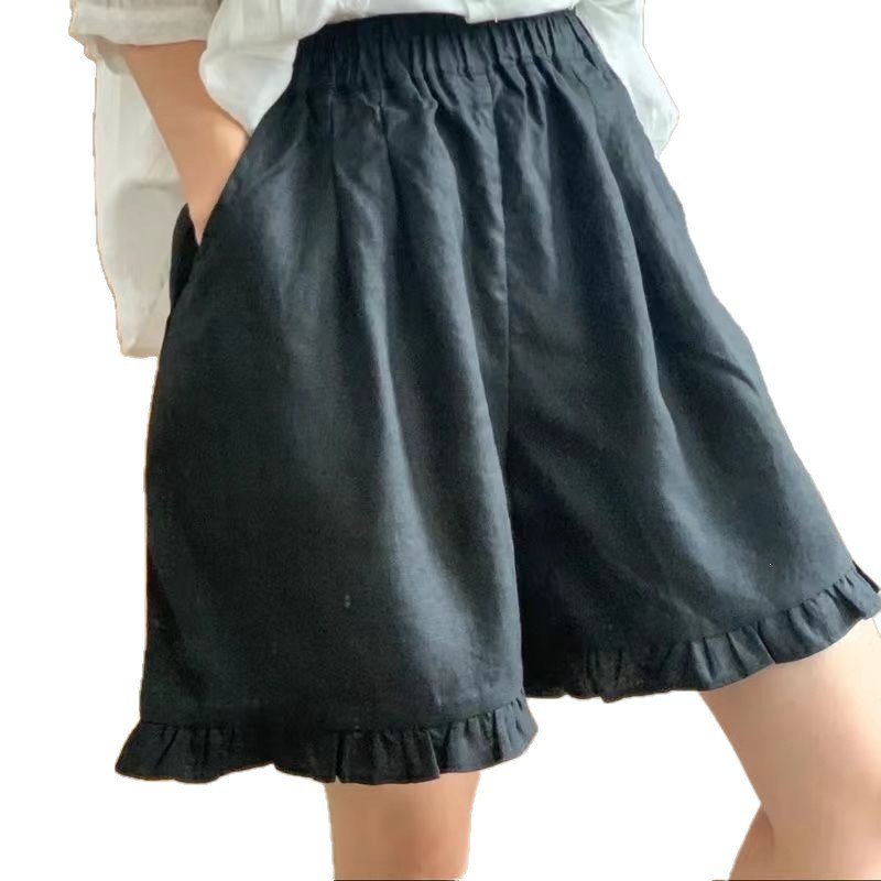 レディース パンツ 無地 ワイド コットン 綿 麻 春夏 カジュアル レトロ 春 ショート 夏 ショートパンツ シンプル フリル リボン ワイドパンツ 切り替えデザイン ポリエステル