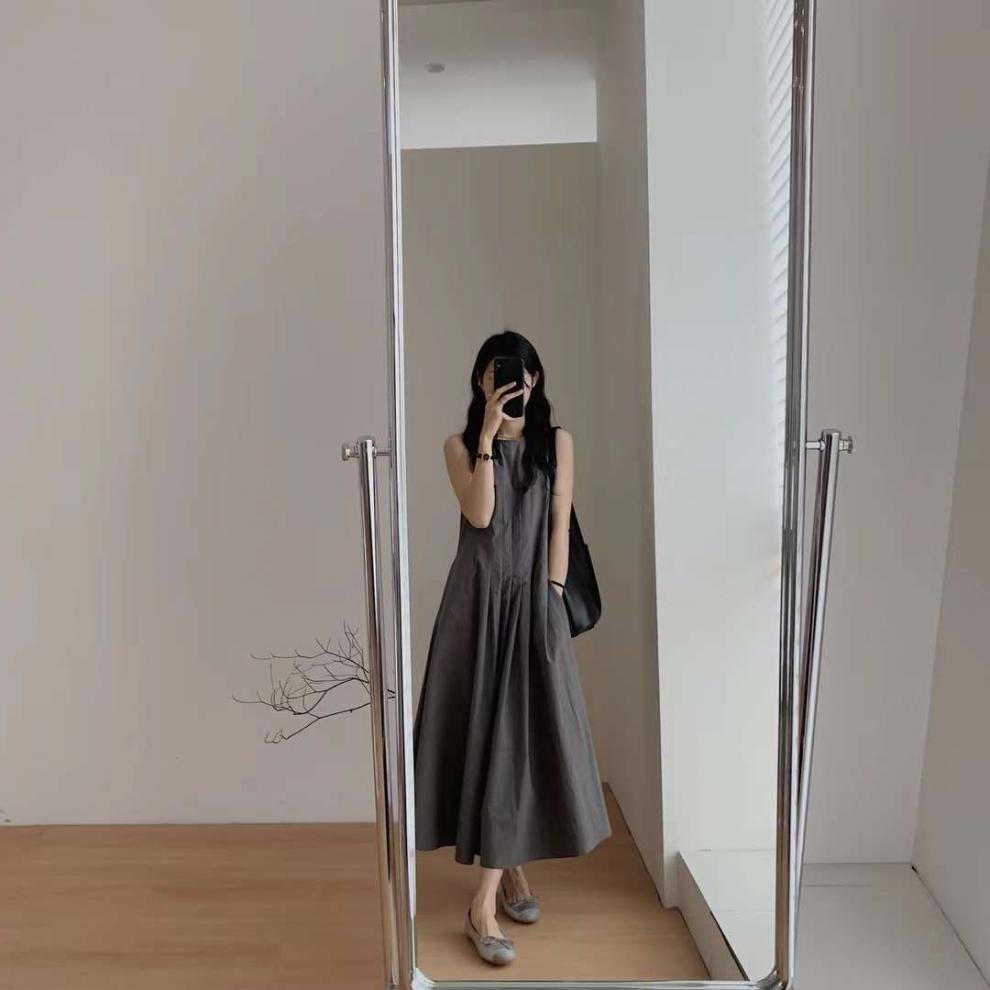 ワンピース ノースリーブ 無地 夏 きれいめ 通勤 春夏 袖なし ラウンドネック シンプル ロング 上品 Aライン