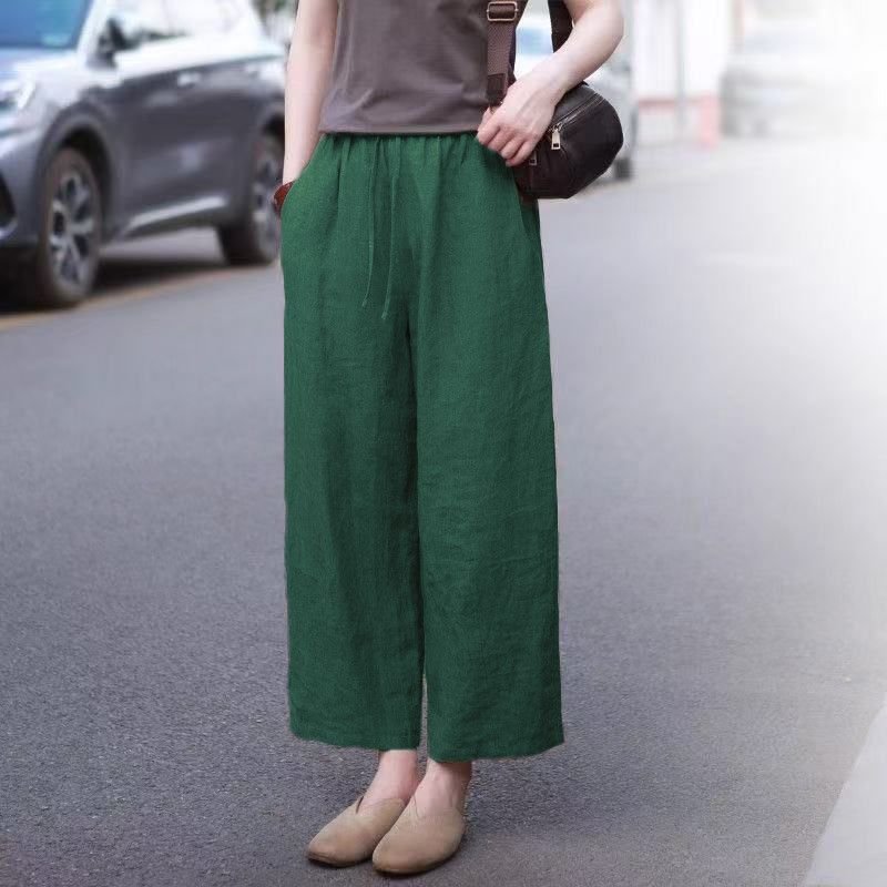 レディース パンツ 無地 ワイド 春夏 カジュアル 春 夏 シンプル ストレート ワイドパンツ 9分丈 ハイウエスト ポリエステル