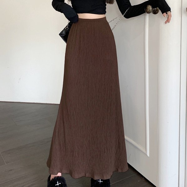 レディース スカート 無地 ゆったり スリム 春夏 カジュアル プリーツ 春 夏 シンプル ロング Aライン フィッシュテール ハイウエスト ロングスカート ポリエステル