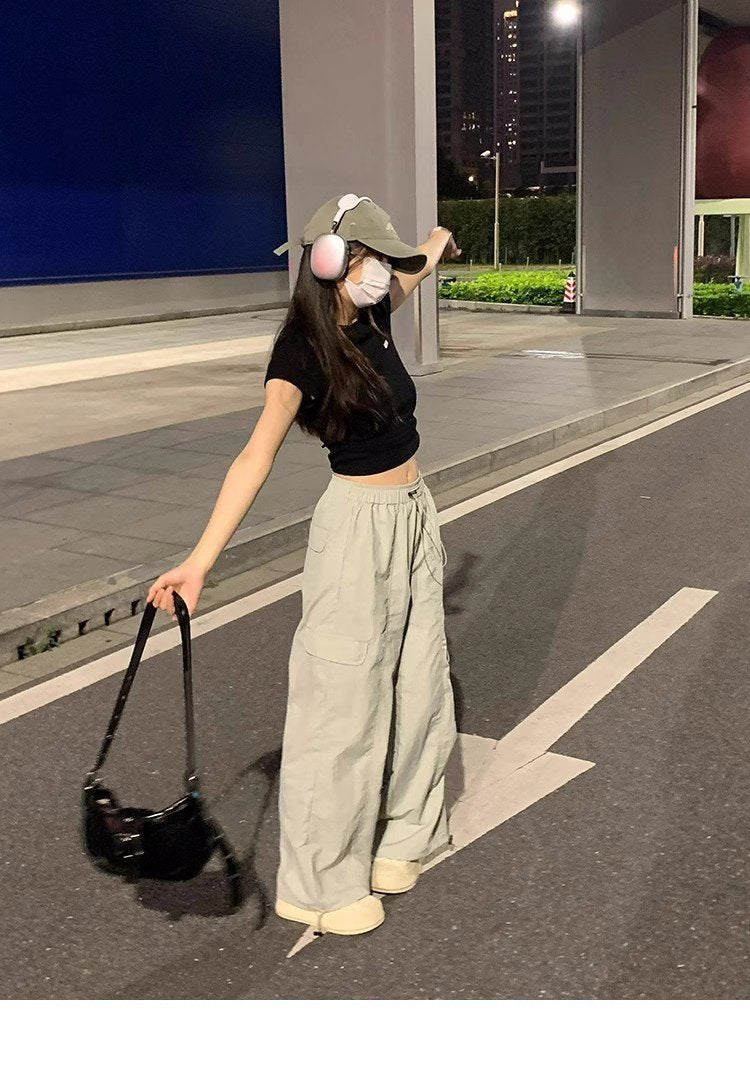 パンツ ゆったり 春夏 カジュアル 春 夏 ワークパンツ ハイウエスト 速乾 ナイロン