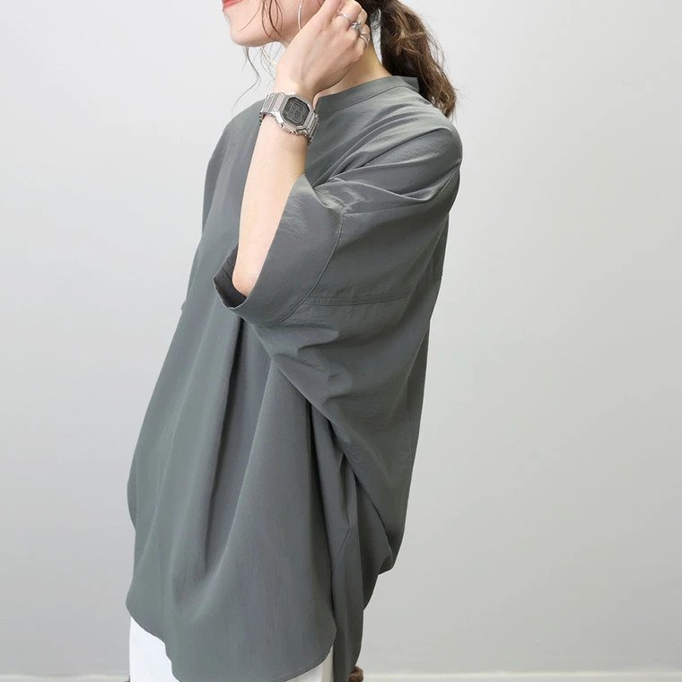 シャツ ボーダー ストライプ 無地 ゆったり 春夏 体型カバー 夏服 前開き Vネック 春 夏 シンプル 韓国ファッション カバーオール