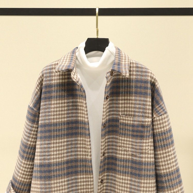 レディース シャツ コート 長袖 チェック柄 ゆったり 秋冬 秋 きれいめ 通勤 体型カバー 前開き 冬 ウール 厚手 裏起毛 襟付き タイ ポリエステル