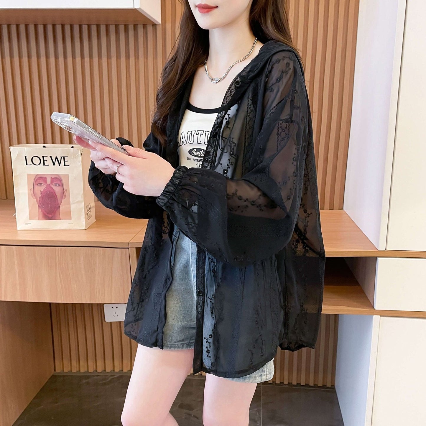 ジャケット 長袖 ゆったり 春夏 カジュアル 大きいサイズ 春 夏 ミモレ フード ポリエステル