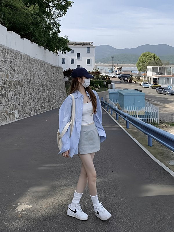 レディース シャツ コート 長袖 無地 ゆったり 春夏 カジュアル 韓国風 重ね着 前開き 春 夏 秋 シンプル 切り替えデザイン ポリエステル UVカット