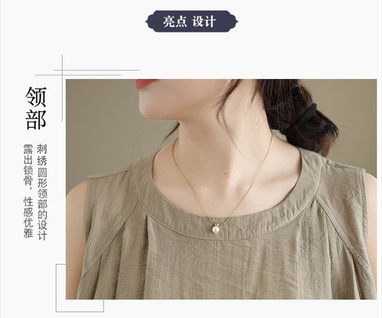 レディース トップス Tシャツ ノースリーブ 無地 ワイド コットン 綿 リネン 春夏 きれいめ 通勤 おしゃれ 袖なし プリーツ 春 夏 シンプル シャツ タンクトップ 麻 都会的 レギュラー