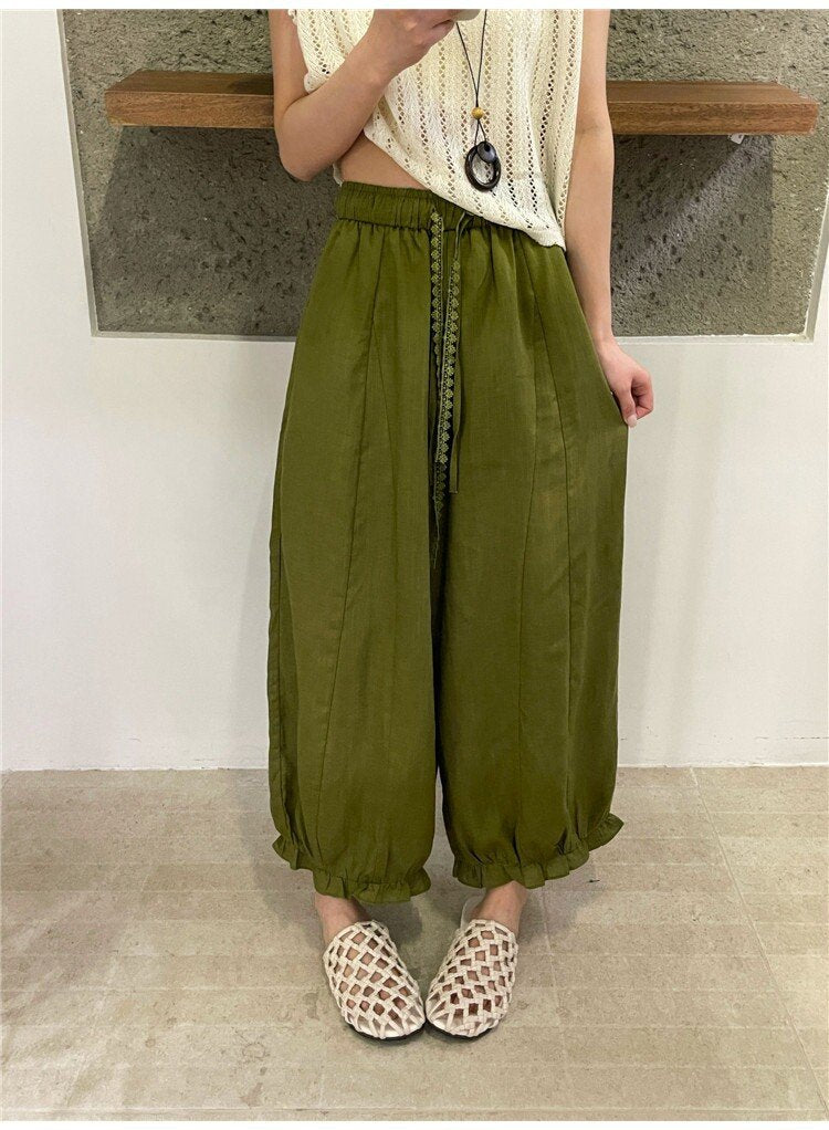 レディース パンツ ワイド 春夏 カジュアル きれいめ 通勤 春 夏 フリル ワイドパンツ 都会的