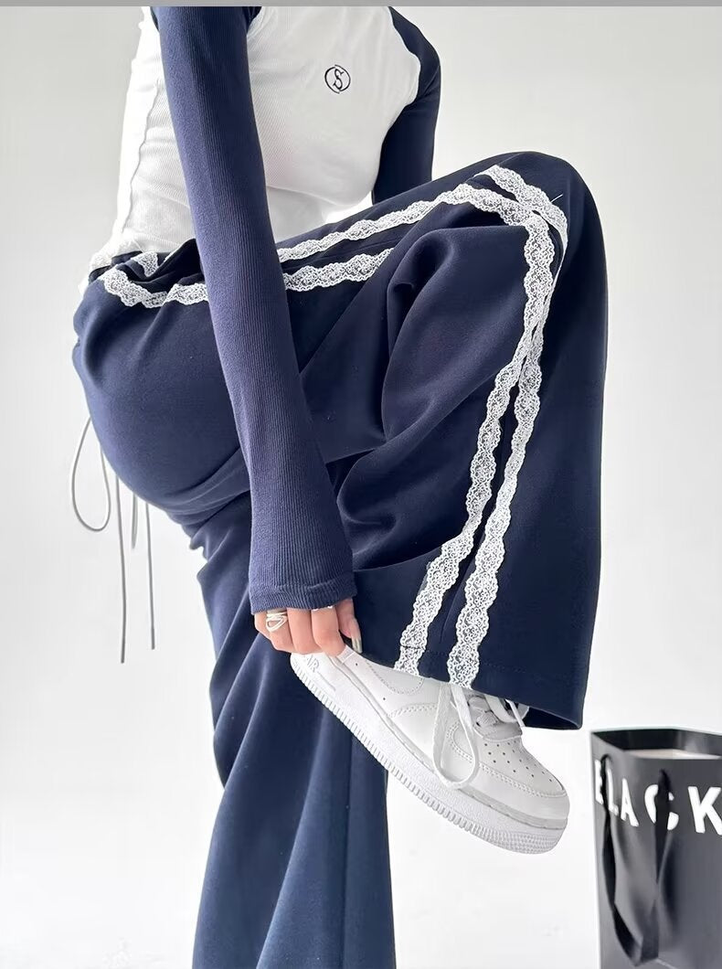レディース パンツ 春 秋冬 カジュアル 秋 冬 ストレート ハイウエスト ストリート ポリエステル