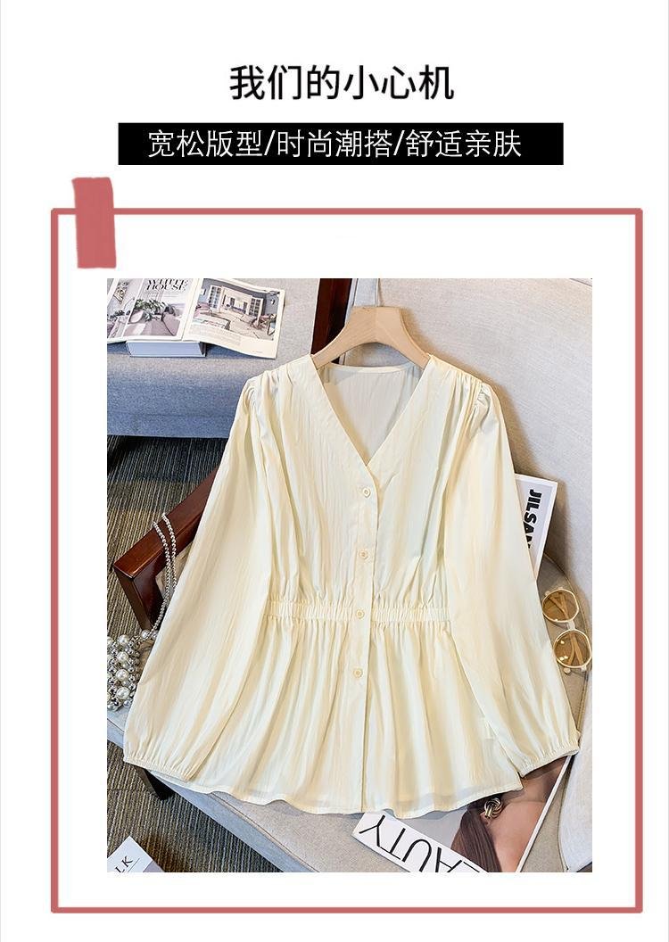 レディース シャツ 長袖 ゆったり 春夏 カジュアル 大きいサイズ 前開き Vネック 春 夏 膝丈 ポリエステル