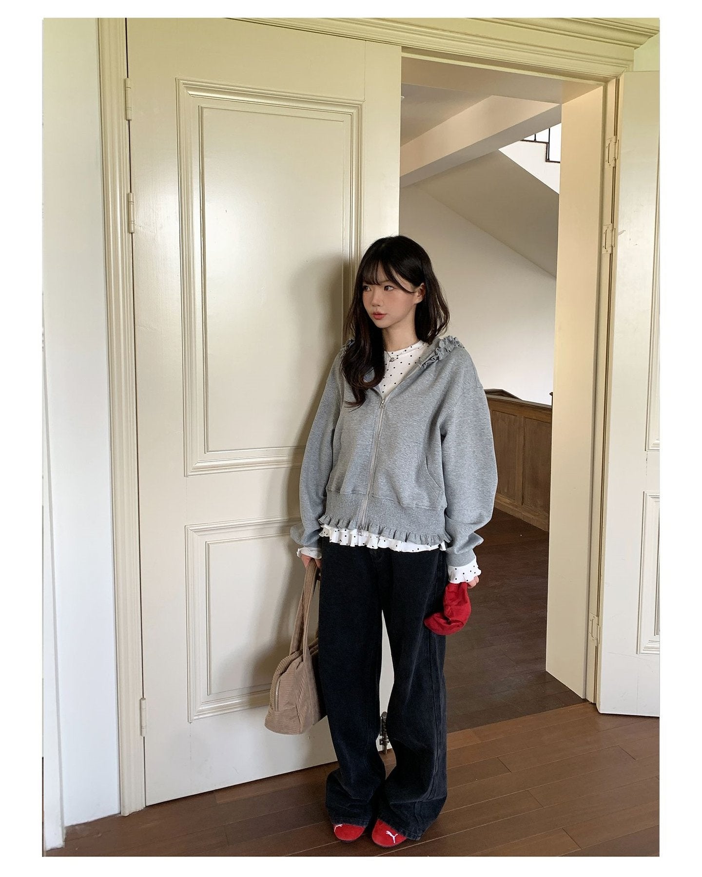レディース トップス パーカー 長袖 無地 ゆったり 春夏 きれいめ 体型カバー 春 ショート 夏 シンプル 上品 フリル ラフ ピンク フード