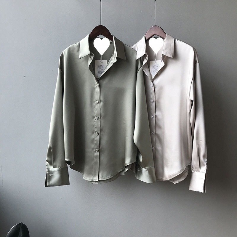 シャツ 長袖 無地 ゆったり 夏 秋冬 カジュアル きれいめ 春夏 前開き ミニ 白 秋 シンプル 冬 上品 サテン タイ レギュラー ポリエステル 白シャツ
