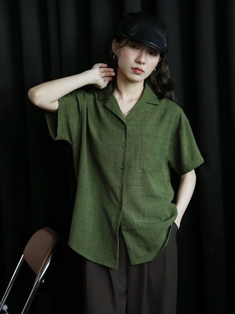 レディース シャツ トップス 半袖 ノースリーブ ゆったり 春夏 カジュアル きれいめ レトロ 前開き 袖なし 春 夏 ラウンドネック 上品 グリーン ボタン
