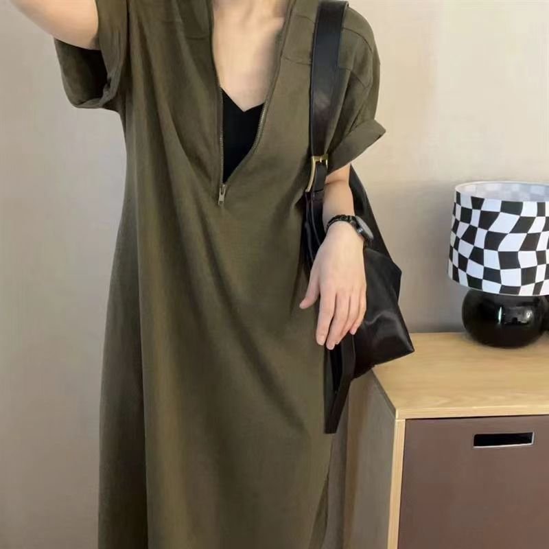 ワンピース 半袖 無地 夏 きれいめ レトロ 体型カバー 通勤 春夏 シンプル 上品 切り替えデザイン Aライン